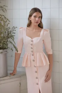 vestido tweeed rosa con peplum manga francesa mama comunion