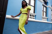 Top joya manga globo brocado flores llima