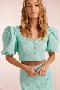 Conjunto de top y falda brocado aguamarina para invitada