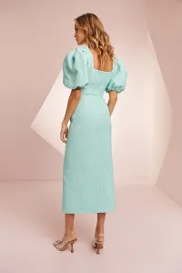 Conjunto de top y falda brocado aguamarina para invitada