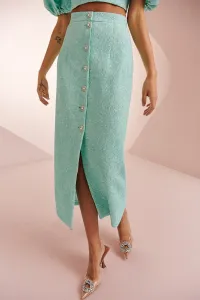 Conjunto de top y falda brocado aguamarina para invitada