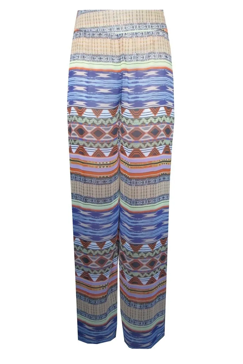Pantalón Palazzo Étnico ancho de cintura alta