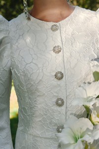 Vestido midi manga abullonada brocadoflores  blanco