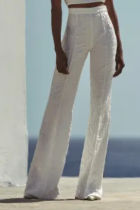 Pantalón Palazzo jacquard flores Blanco novia civil