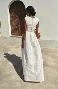 Top corto brocado flores blanco para boda civil