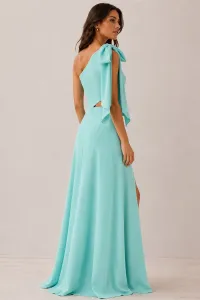 vestido largo azul con abertura