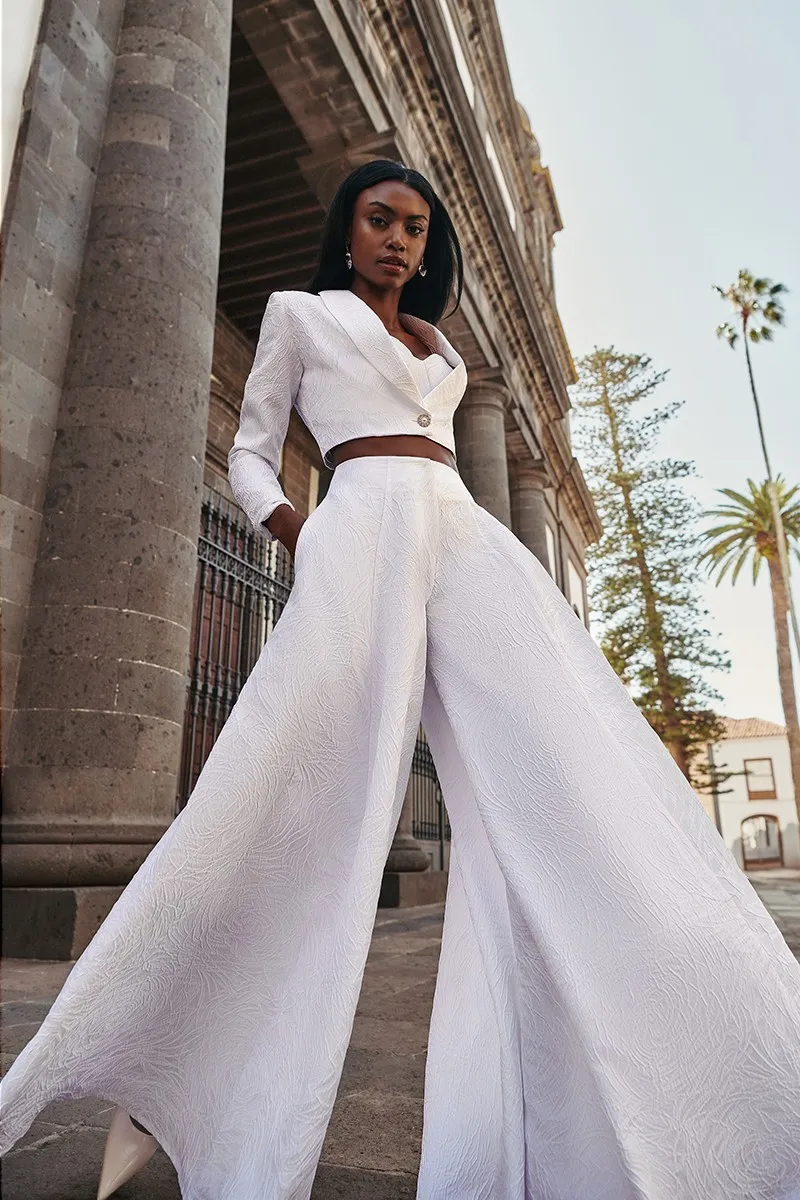 falda pantalon brocado blanco novia civil mama de comunion