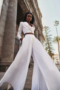 falda pantalon brocado blanco novia civil mama de comunion