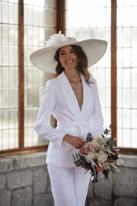 Chaqueta americana jacquard blanco para novia civil