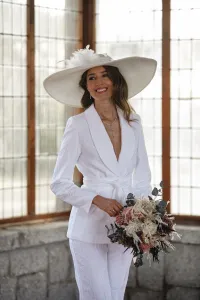 Chaqueta americana jacquard blanco para novia civil