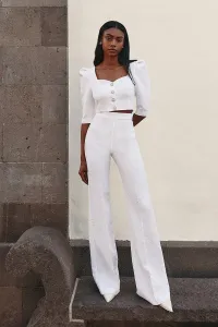 Pantalón Palazzo jacquard Blanco novia civil