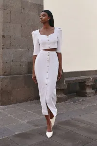 Falda brocada blanca midi joya