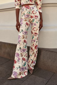 Pantalón Palazzo lino beige bordado flores  para invitada
