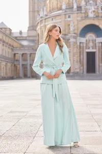 traje de chaqueta y pantalon seda azul