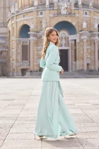 traje de chaqueta y pantalon seda azul