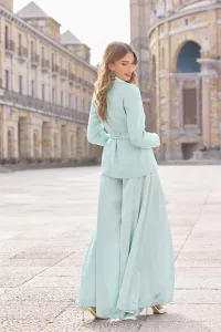 traje de chaqueta y pantalon seda azul