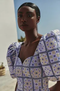 vestido midi de manga globo y escote corazon de lentejuelas
