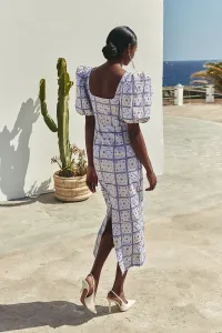 vestido midi de manga globo y escote corazon de lentejuelas