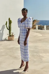 vestido midi de manga globo y escote corazon de lentejuelas