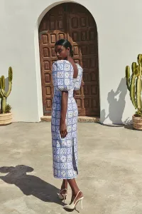 vestido midi de manga globo y escote corazon de lentejuelas