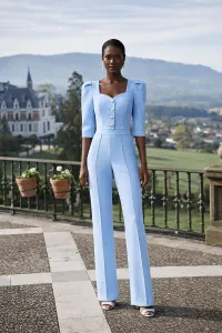 Conjunto de top joya y palazzo de crep azul