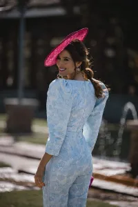 Mono brocado de flores azul claro invitada mama de comunion