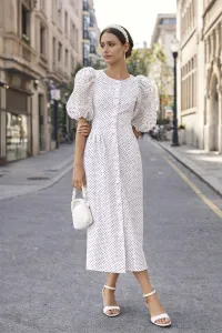 Vestido midi en plumetti blanco para mama de comunion o novia civil