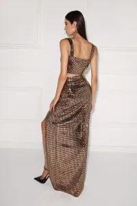 Falda larga de lentejuelas bronze con abertura