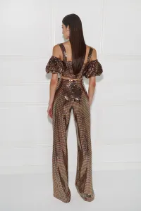 pantalon palazzo de lentejuelas de talle alto para invitadas boda