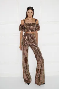 pantalon palazzo de lentejuelas de talle alto para invitadas boda