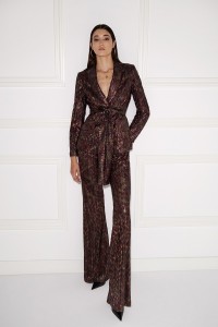 pantalon palazzo plisado estampado metalizado