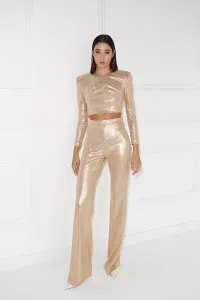 pantalon palazzo metalizado dorado para invitadas fiesta nochevieja