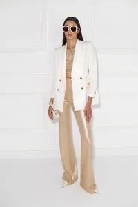 pantalon palazzo metalizado dorado para invitadas fiesta nochevieja