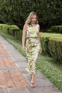 conjunto de falda y top cruzado en gasa de lentejuelas lima para