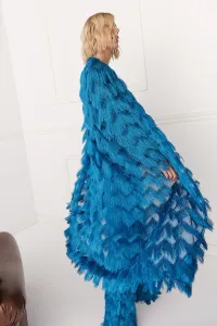 Abrigo de flecos azul efecto pelo otoño invierno
