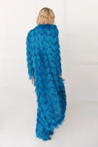 Abrigo de flecos azul efecto pelo otoño invierno