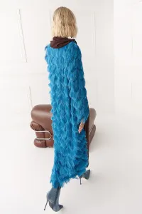 Abrigo de flecos azul efecto pelo otoño invierno