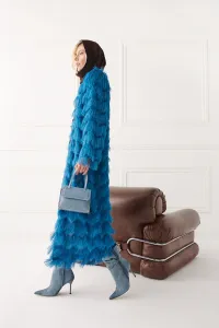 Abrigo de flecos azul efecto pelo otoño invierno