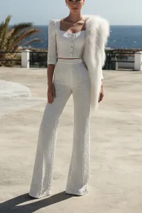 Conjunto de Top joya y palazzo brocado blanco Mía