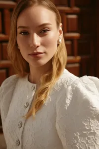 Vestido brocado blanco manga jamón Alcalá