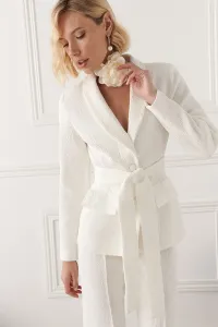 Traje chaqueta y pantalón brocado blanco Robin