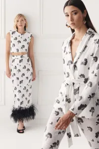 Chaqueta de lentejuelas blanca y negra para invitada