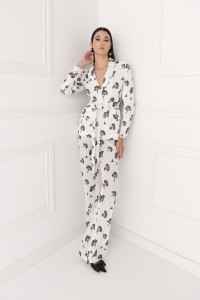Chaqueta de lentejuelas blanca y negra para invitada