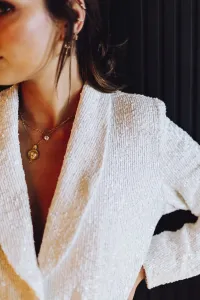 Traje chaqueta y pantalon de lentejuelas blanco para fiesta