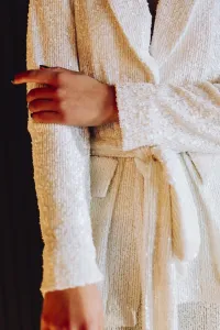 Traje chaqueta y pantalon de lentejuelas blanco para fiesta