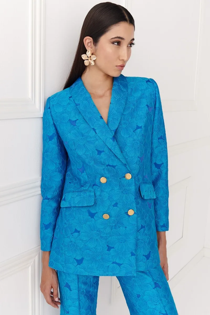 Chaqueta brocada flores azul