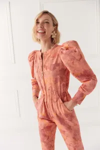 Mono estampadao denim coral con mangas abullonadas