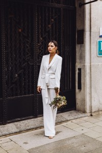 Traje chaqueta y pantalon de lentejuelas blanco para fiesta