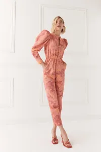 Mono estampadao denim coral con mangas abullonadas