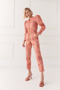 Mono estampadao denim coral con mangas abullonadas